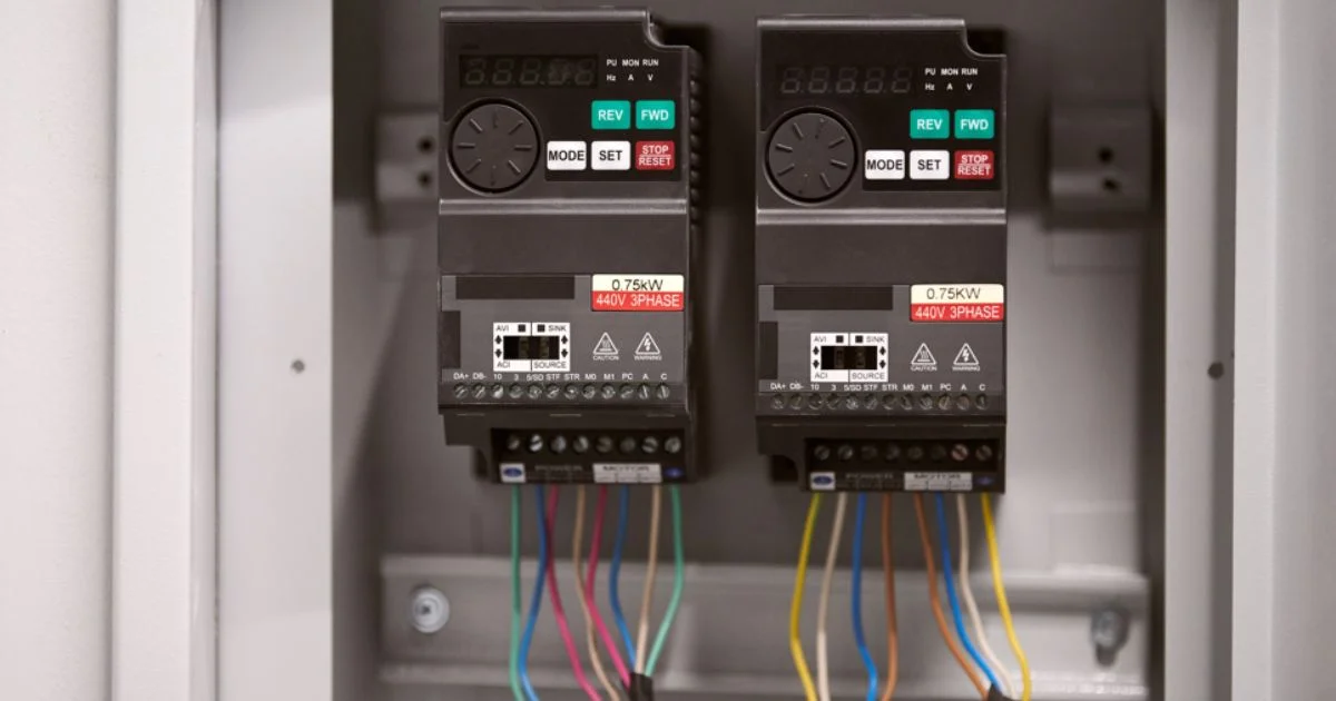 Close-up of 440V 3-phase electrical equipment.
